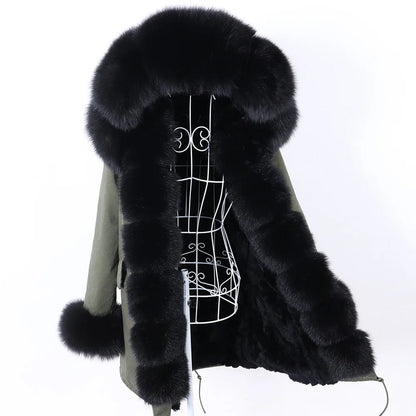 2026 Maomaokong Women's Winter Coats Rabbit Lining Jacket Natural Real Raccoon Fur Collar Parka Fox Fur Long Female Clothing