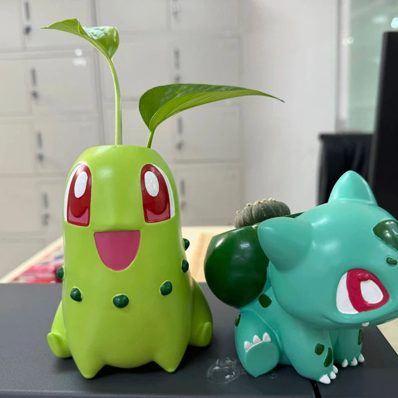 Kawaii Pokemon Chikorita Planter Pot Cartoon Water Culture Flower Pot Desktop Succulent Vase Home Office Decor Fans Perfect Gift