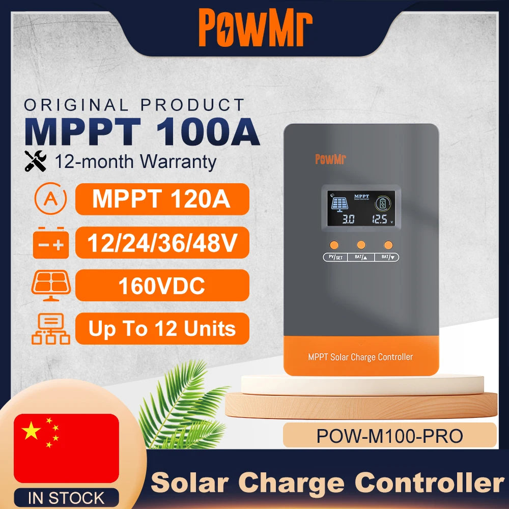 PowMr 100A MPPT Solar Charge Controller Intelligent Regulator for 12V 24V 36V 48V Solar Battery Max 160V Panel Can Parallel 12pc