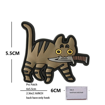 New Outdoor Bag Accessories: Satirical Cat Badge Graffiti Cat 3D PVC Magic DIY Bag Stickers Backpack Hook and Loop Patch
