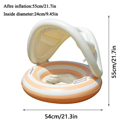 1 Pc Striped Pool Float Ring with Handles, Inflatable Swim Tube with Canopy Sunshade