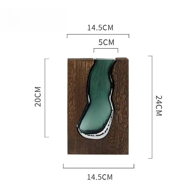 Solid Wood Transparent Glass Vase for Home Decor Crystal Flower Vase Modern Centerpiece for Living Room/Hotel Lobby Decoration