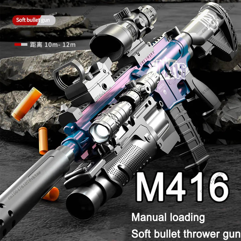 Manual Soft Bullet M416 Soft Bullet Gun Can Fire Submachine Gun Model  Toy Gun Action Loading Assault Rifle