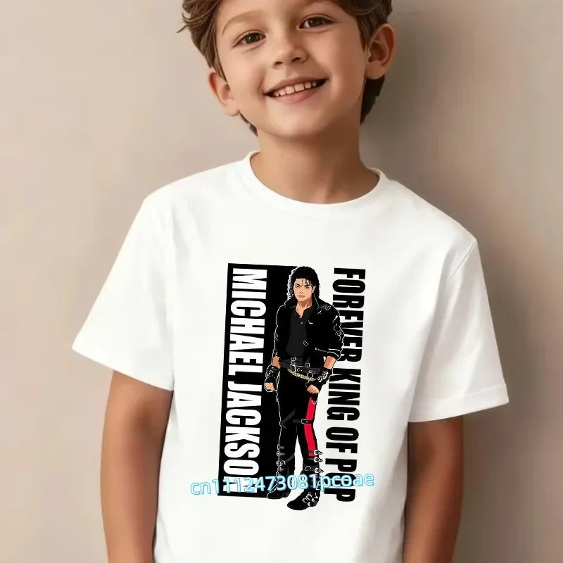 King of Pop Michael Jackson Children T-Shirt Cartoon Cotton Tops Kid Boy Girl MJ Tee Shirts Casual Clothes Birthday Gift 2026