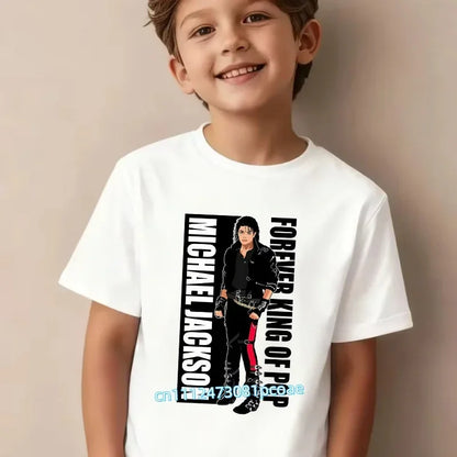 King of Pop Michael Jackson Children T-Shirt Cartoon Cotton Tops Kid Boy Girl MJ Tee Shirts Casual Clothes Birthday Gift 2026