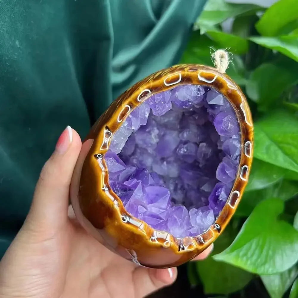 Natural Amethyst Cave Table Lamp Dinosaur Egg Bedroom LED Night Light Bedside Lamp Amethyst Flower Handicraft Home Decoration