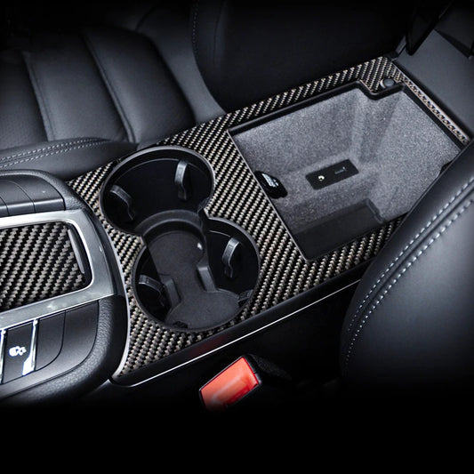 Accessories For Porsche Macan Carbon Fiber Car Inner Control Gear Shift Panel Water Cup Holder Cover Trim Decoration Car Sticker
