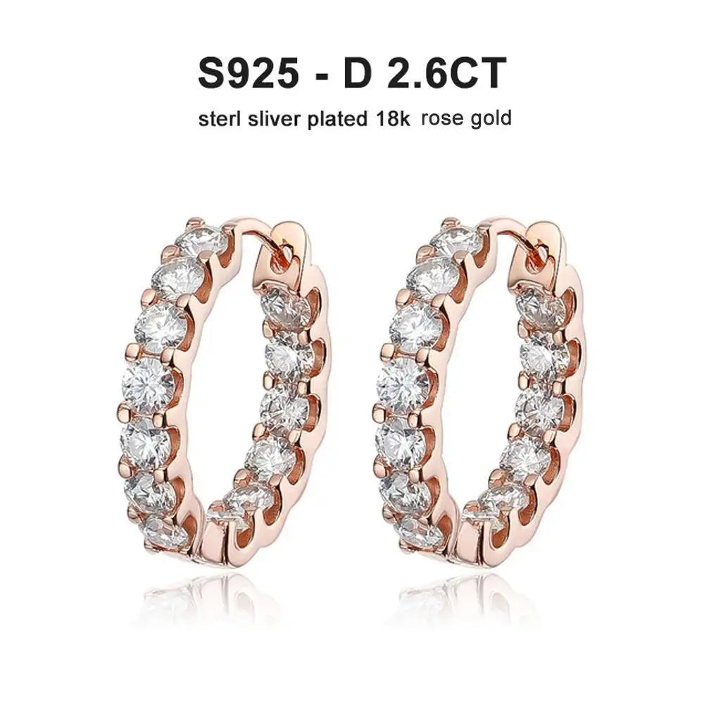 TY 2.6Ct D Color Moissanite 925 Sterling Sliver Plated White Gold Hoop Earring For Women Wedding Party Jewelry