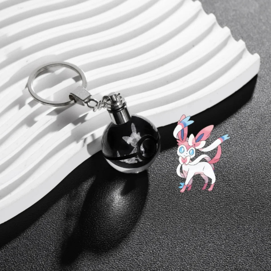 Pokemon Crystal Ball 3D Pikachu Mewtwo Mew Gengar Night Light Pokeball Crystal Keychain Anime Action Figure Toy Birthday Gift