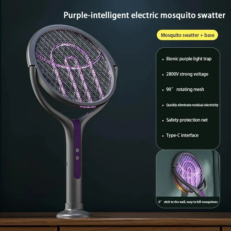 Multi functional 2-in-1 mosquito killer lamp angle retractable mosquito swatter USB rechargeable mosquito swatter bat swatter