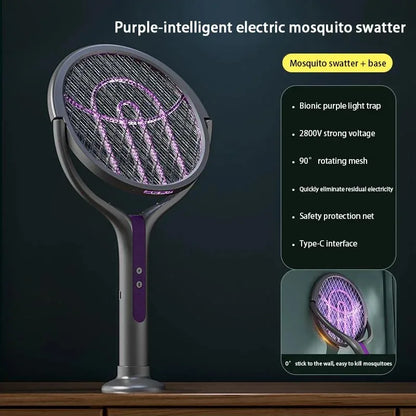 Multi functional 2-in-1 mosquito killer lamp angle retractable mosquito swatter USB rechargeable mosquito swatter bat swatter
