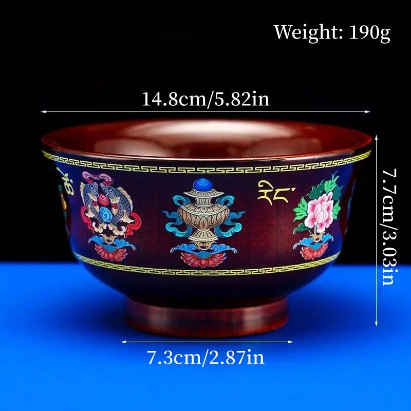 Tibetan-Style Solid Wood Dark-Colored Tsampa Bowl,Auspicious Wooden Butter Tea Bowls,Handicraft Holy Water Bowl Buddhist Item