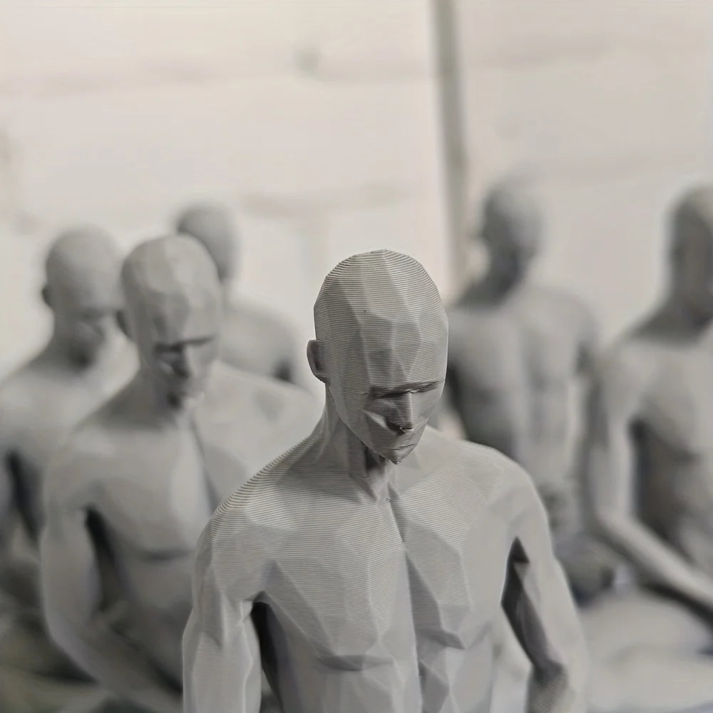 Modern Minimalist Geometric Polygon Seated Figure Sculpture Zen Meditation Desktop Decoration 3D Printed Art Home Decor