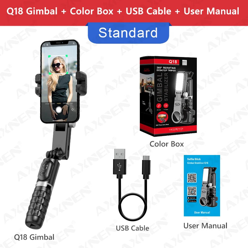 AXNEN Q18 Gimbal for Mobile Phone Stabilizer, 360 Auto Rotation Desktop Follow Gimbal with Fill Light Remote for iPhone Android