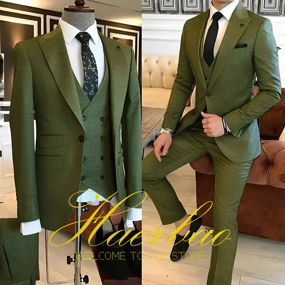 Navy Blue Men's Suit Business Workwear Formal Party Tuxedo Groom Wedding (Jacket Vest Pants) 3-piece Set 2023 Customized