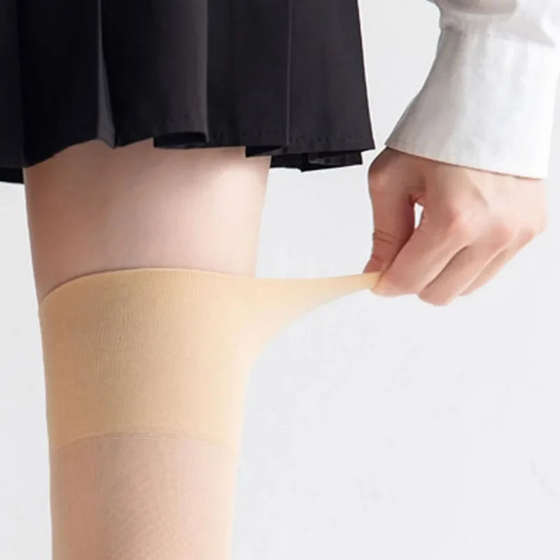 High-Quality Glue Dispensing Anti Slip Over Knee Long Socks Compression Women Knee High Hosiery Anti Pilling Female JK Stockings