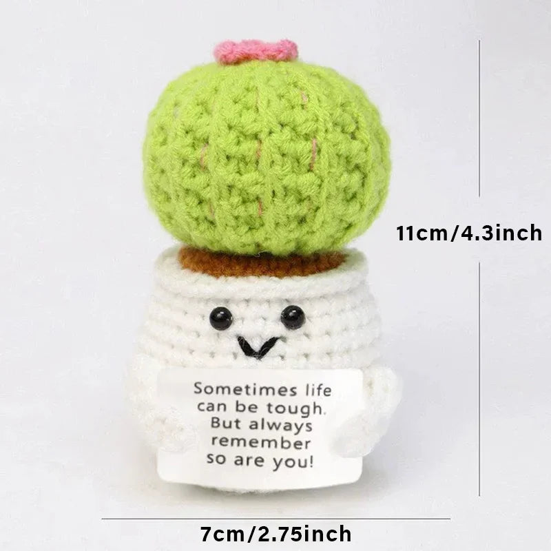 Positive Crochet Handmade Amigurumi Doll Emotional Support Pocket Hug Knit Plant Flower Encouragement Gift for Friends Coworker
