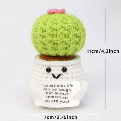 Positive Crochet Handmade Amigurumi Doll Emotional Support Pocket Hug Knit Plant Flower Encouragement Gift for Friends Coworker
