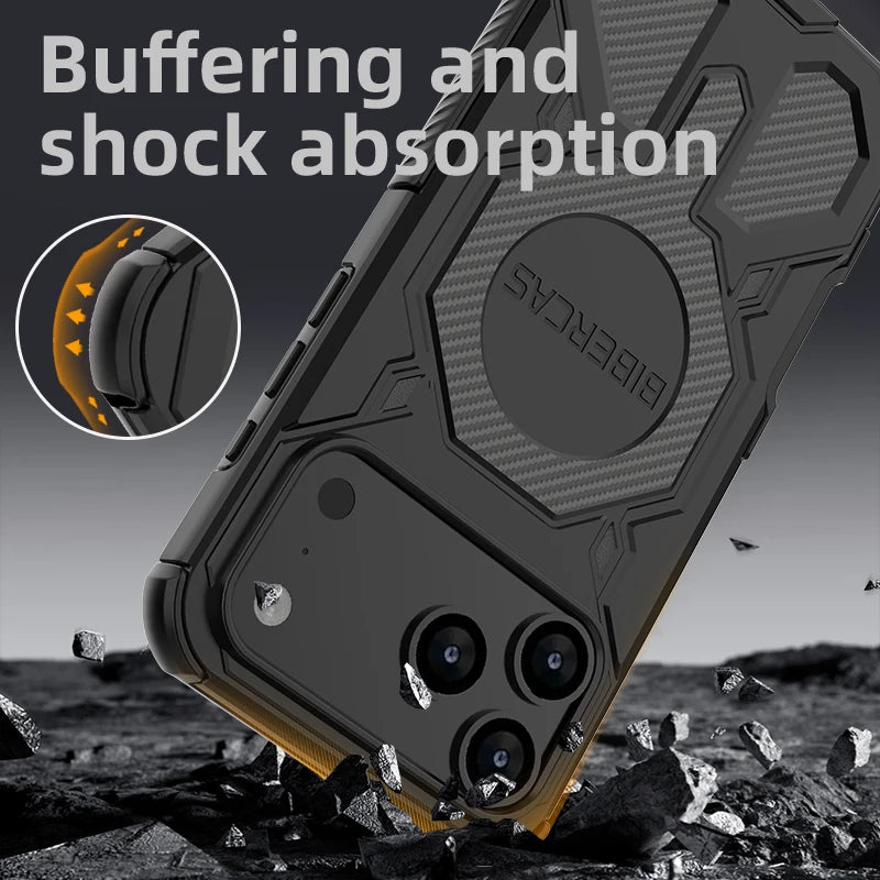Military Armor Phone Case For iPhone 17 16 15 14 13 18 Pro Max Air 17E 16E Magnetic Wireless Charging Anti-Drop Protective Cover