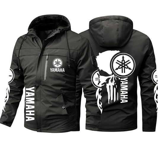 Yamaha Skull Print Men Hooded Jacket Casual Zip Up Windbreaker Motorcycle Biker Fans Outdoor Warm Coat With Pockets