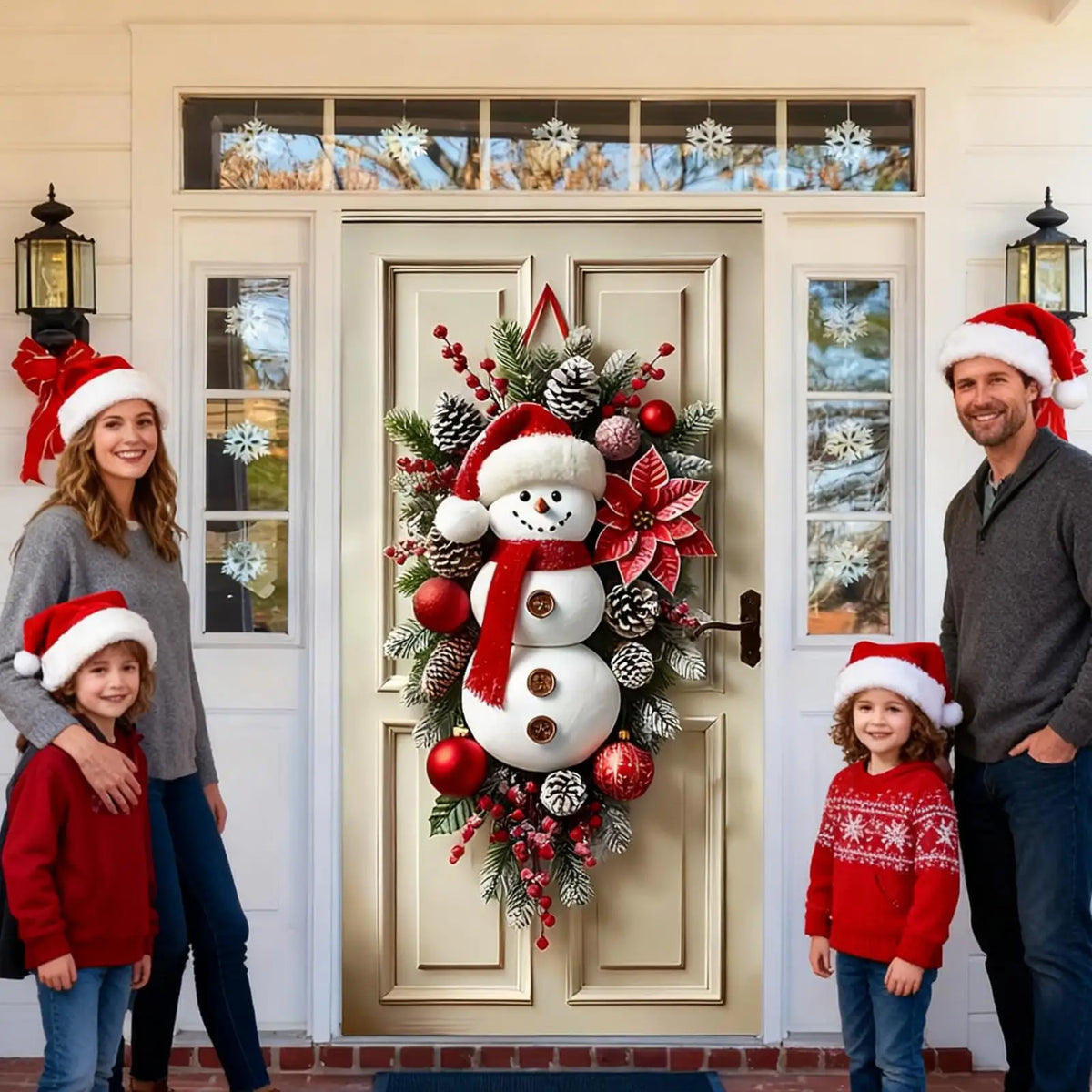 Winter Snowman Christmas Wreath Door Decoration Hanging Door Banner Winter Cute Outdoor Snowman Backdrop Christmas Decoration