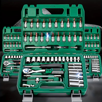 46pcs Set 1/4 Inch Drive Socket Ratchet Wrench Set, With Bit Socket Set Metric And Extension Bar For Auto Repairing