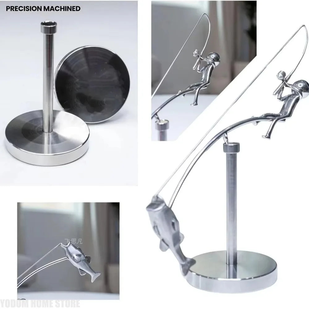 Handmade Kinetic Fishing Sculpture Metal Gift The Fisherman Balancing Sculpture Desk Statue for Fishman Lovers Crafts Figurines