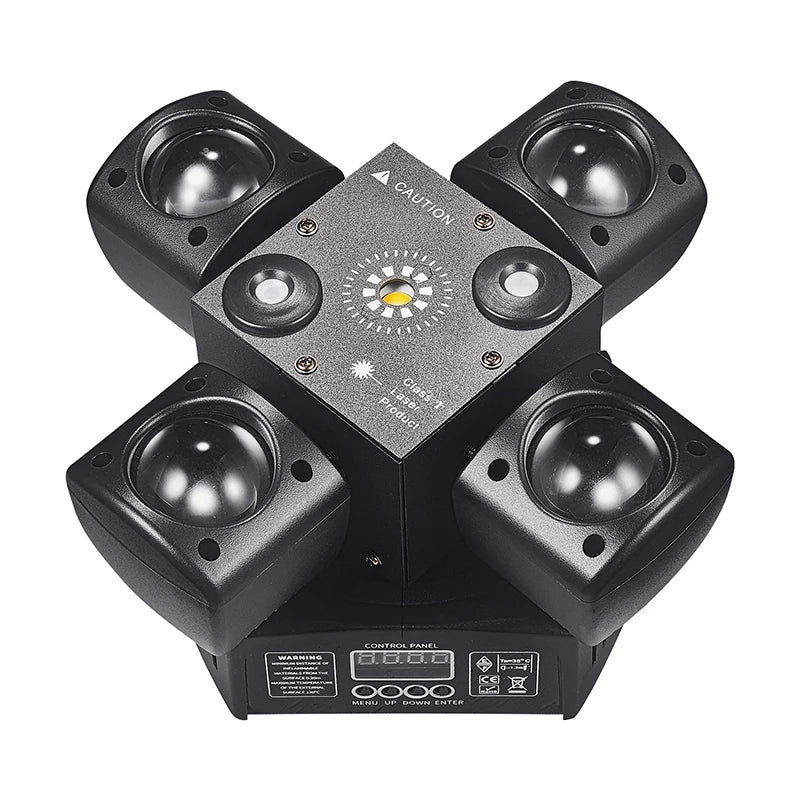 Mini Moving Head Stage Effect Light 4 Arm DMX Sound Control LED RGBW Beam Red Green Laser Strobe 3 in 1 For Disco DJ Party Bars