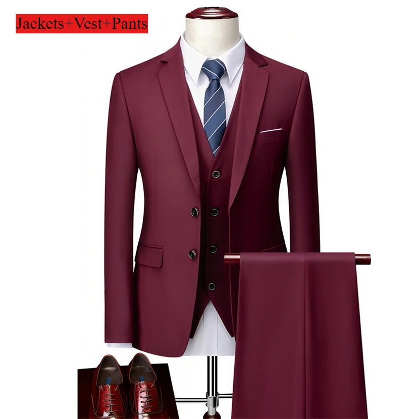 Classic Wedding Tuxedos Casual Solid Suits Slim Fit 3/2 Pieces Groomsmen Suit Male Formal Business Men Clothing