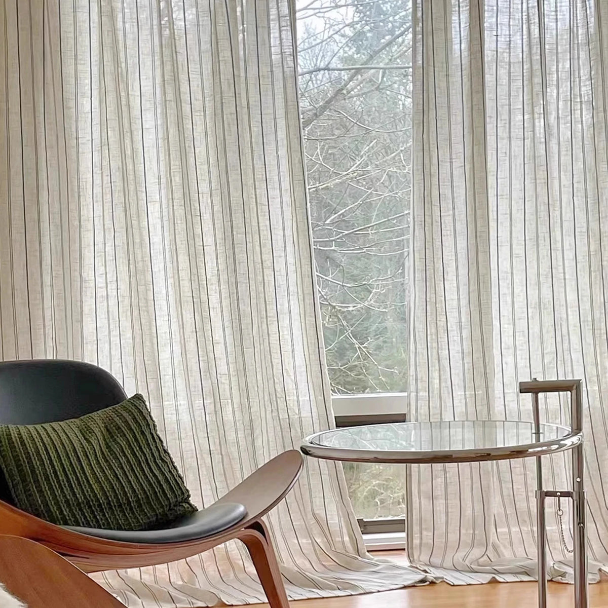 French Medieval Linen Grainy Cream Living Room Bedroom Floating Window Sunshade Blue And White Striped Gauze Curtain