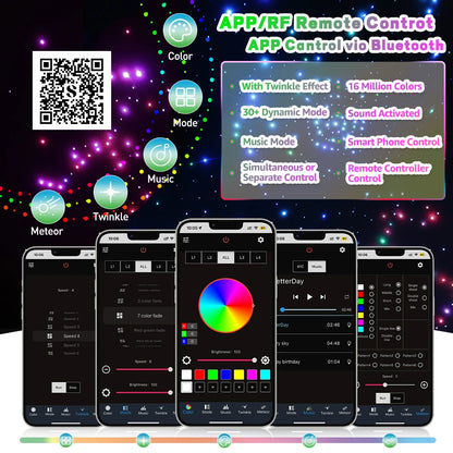 32W Twinkle Starlight Headliner Kit Dual Port RGBW Starry Sky Ceiling Light 450 Fiber Optic For Car Home APP/Remote Controlled