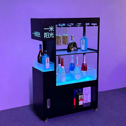 Mobile Stainless Steel LED Champagne Wine Rack Bar Lighting Import Liquor Display Cabinet Pub Liquor Display Cabinet