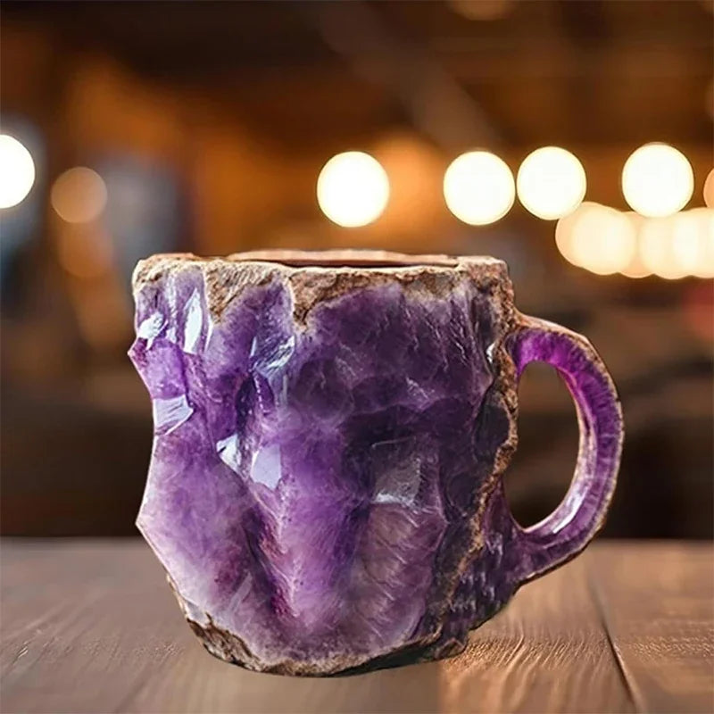 Mineral crystal coffee cup resin creative multi-color relief printing large capacity water cup color birthday gift mug