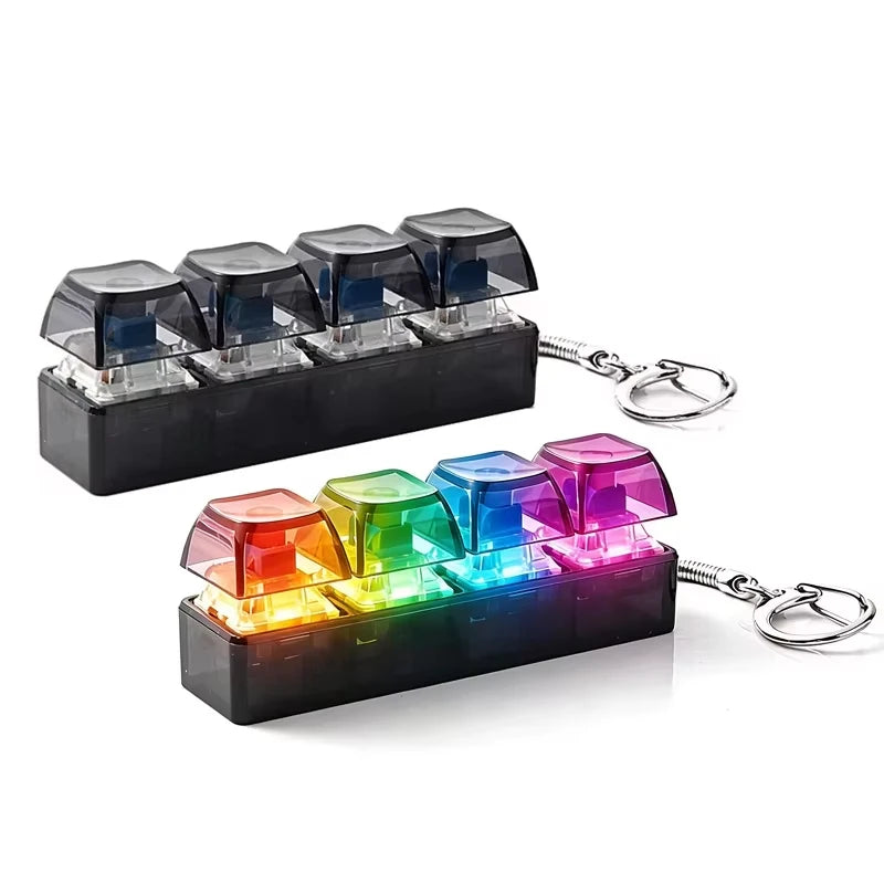 Jardme 2PCS Light Up Finger Keyboard Keychain 4 Keys Keycap Stress Relief Clickable LED Button for Office Desk Accessory