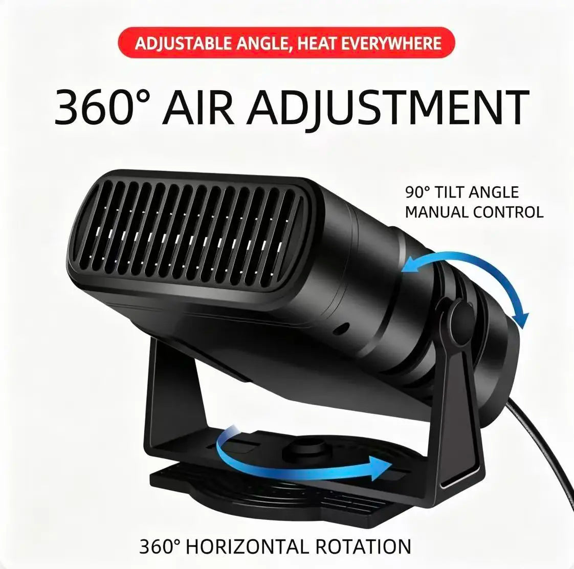 12V Car Heater 120W Efficient Fast Heat Auto Windshield Defrost Defog Heater Fan 360° Adjustable Base for Truck Van SUV