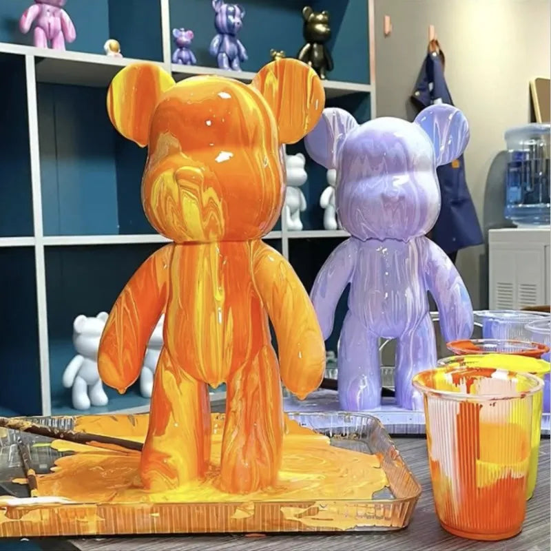 DIY Fluid Bear Sculpture Handmade Violent Bear Bearbrick White Blank Mold Doll Toy Graffiti Painting Ornaments Gift Home Decor
