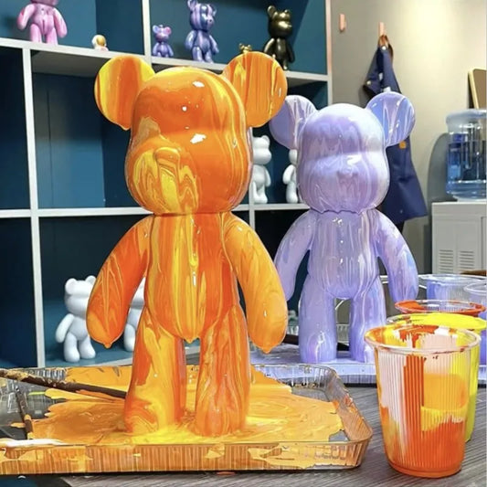DIY Fluid Bear Sculpture Handmade Violent Bear Bearbrick White Blank Mold Doll Toy Graffiti Painting Ornaments Gift Home Decor