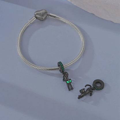 Black Series 925 Sterling Silver Mystical Luck Black Cat Magic Protection Charm Fit DIY Bracelet Necklace Niche Gothic Gifts