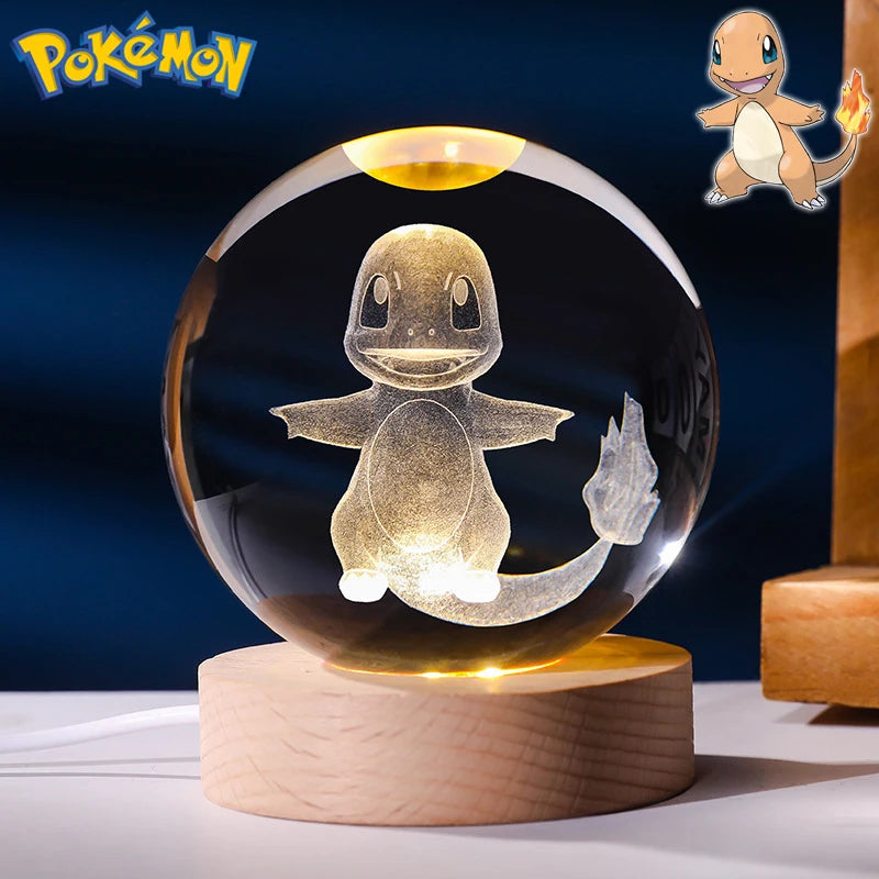 Pokemon 3D Crystal Ball Figure Toys Blastoise Scyther Garchomp Greninja Lugia Ampharos Gengar Glass Ball Night Light Gifts Kids
