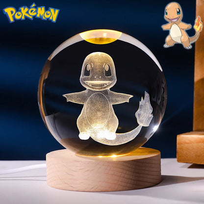 Pokemon 3D Crystal Ball Figure Toys Blastoise Scyther Garchomp Greninja Lugia Ampharos Gengar Glass Ball Night Light Gifts Kids