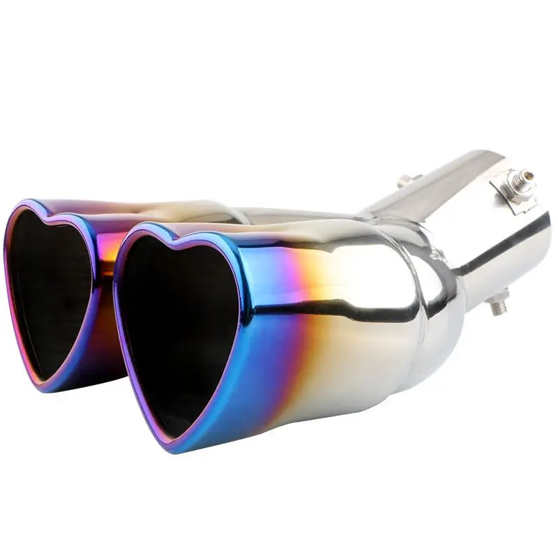 Car heart-shaped double row single row color car tail throat thickened stainless steel love bake blue exhaust pipe