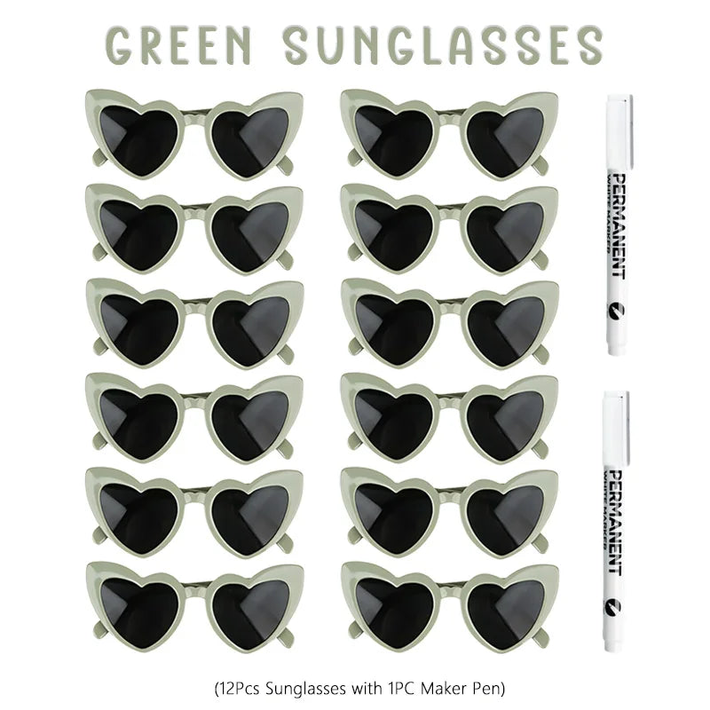 12-100Pcs Wedding Sunglasses for Guests Heart Shaped Sunglasses Bachelorette Party Glasses Bridal Shower Party Favors Photo Prop
