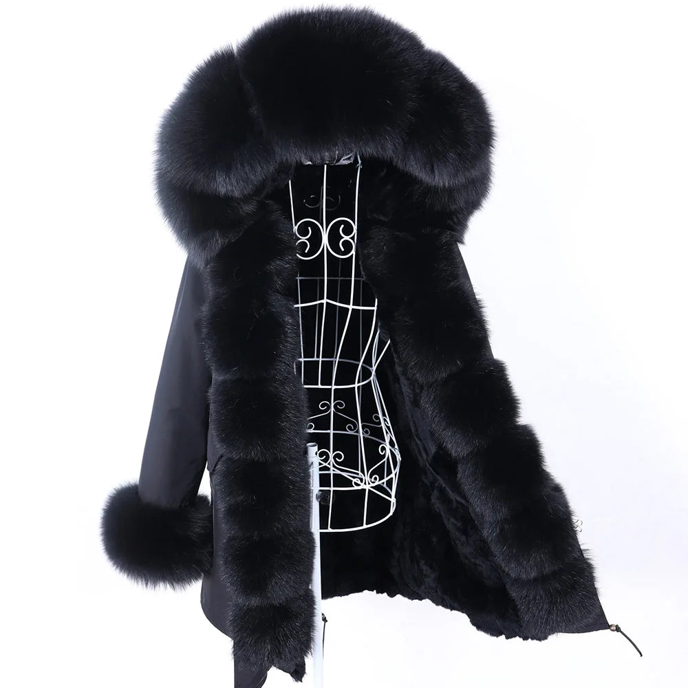 2026 Maomaokong Women's Winter Coats Rabbit Lining Jacket Natural Real Raccoon Fur Collar Parka Fox Fur Long Female Clothing