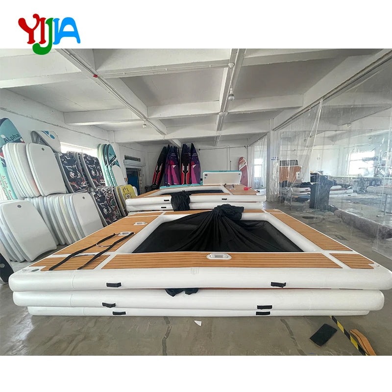 US Stock Inflatable Floating Swimming Pool Inflatable Dock Floating Platform 13x10ft Inflatable Sea Pool with Net for Yacht Boat
