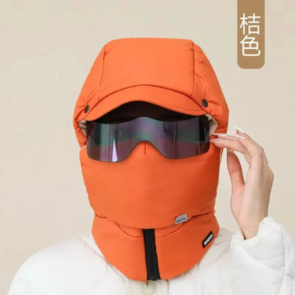 Winter Ski Hat Warm Windproof Full Cover Balaclava Mask with Glasses Adjustable Thermal Plush Thickened Unisex Motorcycle Mask