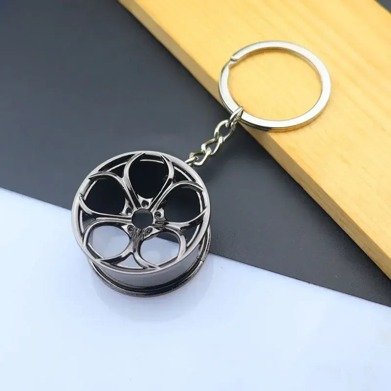 Metal Mini Car Auto Creative Wheel Keychain Parts Auto Enthusiast  Accessories KeyKeyring Ring Chain for Men Woman Lover Gift