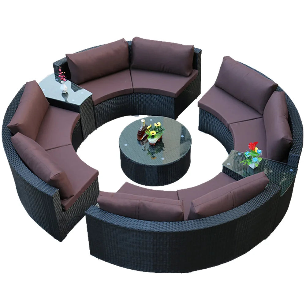 Outdoor round rattan sofa combination garden courtyard semi-circular rattan chair sofa outdoor hotel curved living room sofa