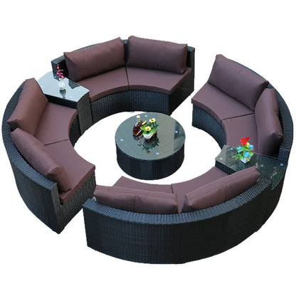 Outdoor round rattan sofa combination garden courtyard semi-circular rattan chair sofa outdoor hotel curved living room sofa