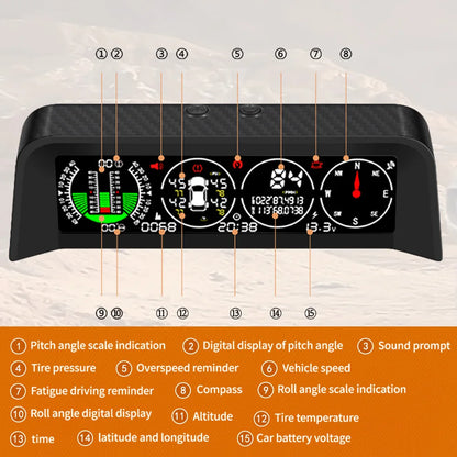 X91-WZ GPS TPMS Tire Monitor Inclinometer Gague Top View Angle Inclinometer Digital Car Compass Overspeed Alarm Car Speedometer