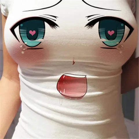 Funny Women T-shirt 3D Eyes Printed T-shirt Summer New Sexy Anime Cartoon Cute Expression Straight Short Sleeve Ladies Slim Tops